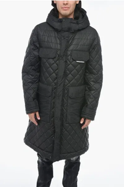 Dsquared2 Quilted Multipocket Parka With Hood In Black