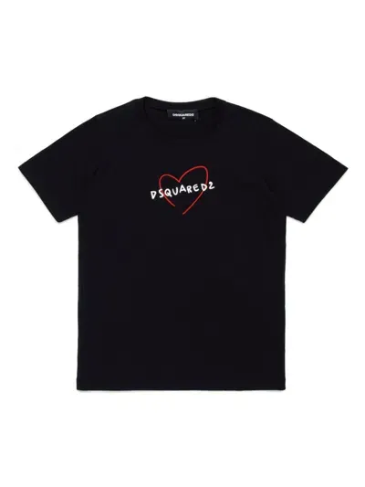 Dsquared2 Kids' Renny Cotton T-shirt In Black