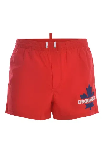 Dsquared2 Leaf Logo Print Swim Shorts In Rosso