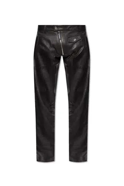 Dsquared2 Sharpei Leather Biker Trousers In Brown