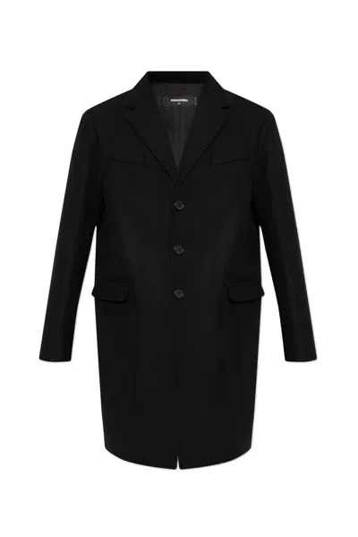 Dsquared2 Single Breasted Long Sleeved Coat In Black