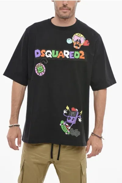 Dsquared2 Skater Fit T-shirt With Multicolored Print In Black