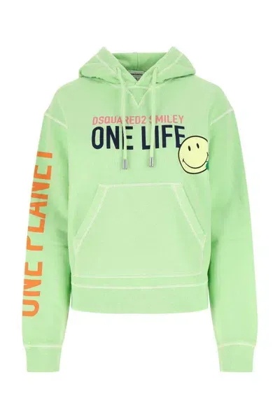 Dsquared2 Slogan Print Drawstring Hoodie In Mint