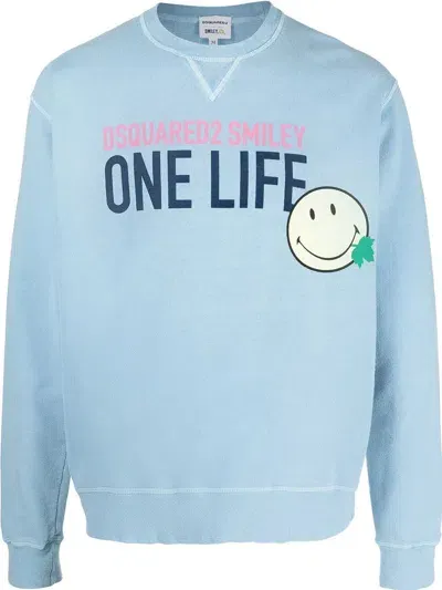 Dsquared2 Slogan-print Long-sleeved Sweatshirt In Blue