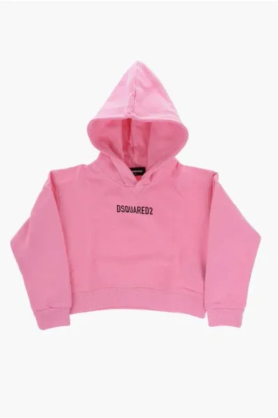 Dsquared2 Solid Color Hoodie With Printed Logo In Pink