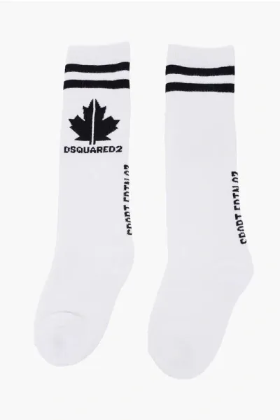 Dsquared2 Solid Color Long Socks With Contrasting Details In White