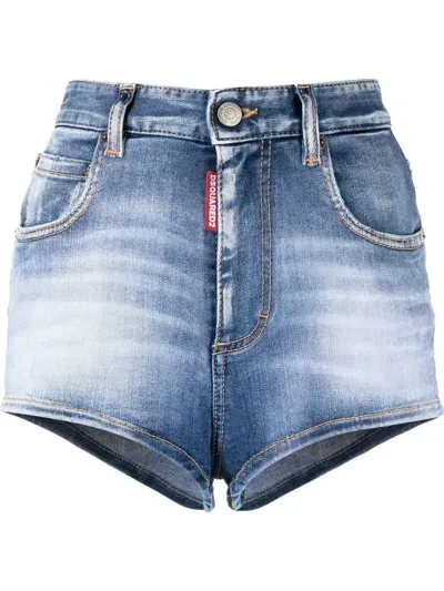 Dsquared2 Stonewashed Denim Shorts In Blue