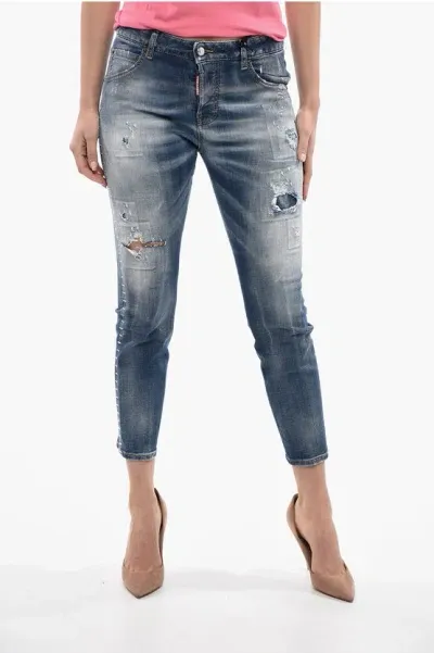 Dsquared2 Studded Side Cool Girl Fit Denims 15cm In Blue