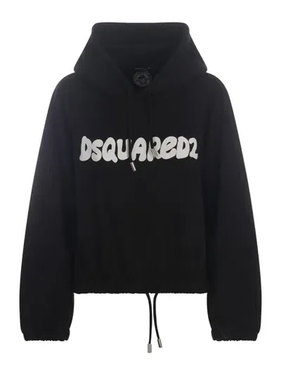 Dsquared2 Logo-print Long-sleeve Hoodie In Black