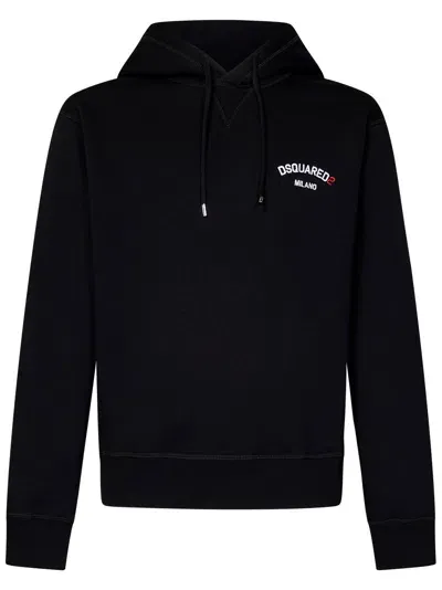 Dsquared2 Logo Printed Drawstring Hoodie In Schwarz