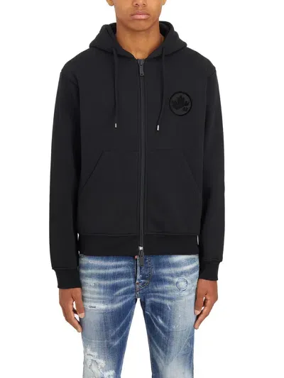 Dsquared2 Zip-up Cotton Hoodie In Black