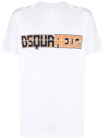 Dsquared2 Solid Color Cigarette Fit Crew-neck T-shirt With Printed Log In White