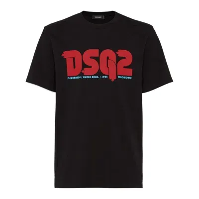 Dsquared2 Regular Fit Logo Cotton T-shirt In Black