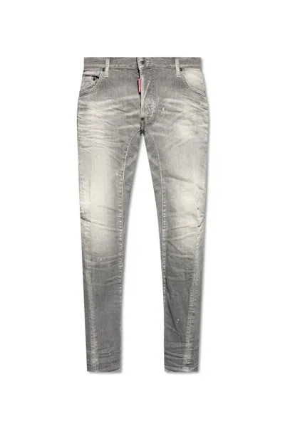 Dsquared2 Distressed Low-rise Skinny Jeans In Grey