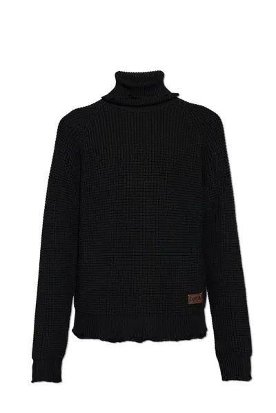 Dsquared2 Turtleneck Distressed Jumper In Schwarz