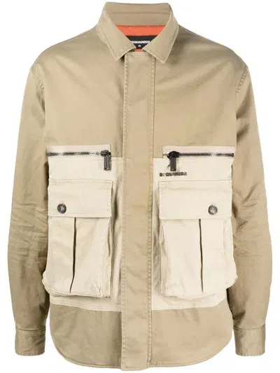 Dsquared2 Two-tone Flap-pocket Jacket In Nude