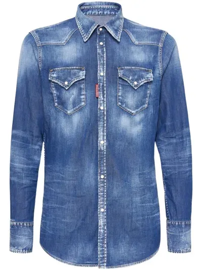 Dsquared2 Stonewashed Denim Shirt In Blue