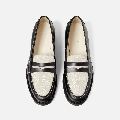 Duke & Dexter Women's Wilde Black + White Vine Penny Loafer - Women's In Black X White