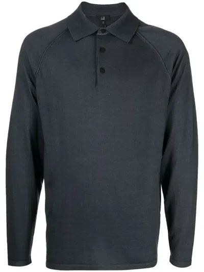 Dunhill Garment Dye Long Sleeve Polo In Blue