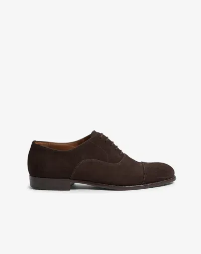 Dunhill Mount Suede Cap Toe Oxford Shoes In Brown