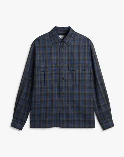 Dunhill Wool Cashmere Check Military Overshirt In Blue