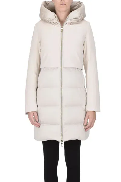 Duno Wool-blend Cloth Inserts Down Jacket In Beige