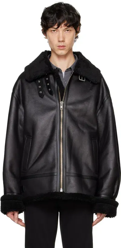 Dunst Unisex Loose Fit Shearling Jacket In Black