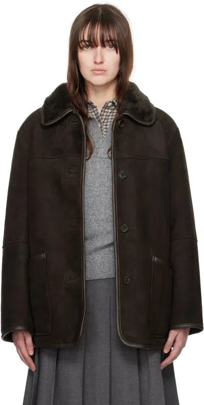 Dunst Brown Reversible Genuine Shearling Jacket In Brown / Brown