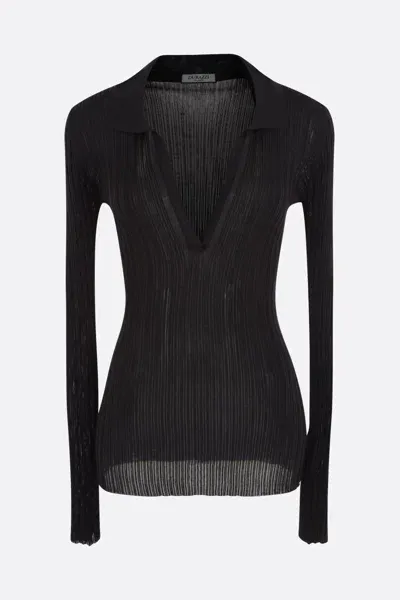 Durazzi Milano V-neck Long-sleeve Knitted Top In Black