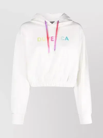 Duvetica Cropped Logo Hoodie Drawstring In Grey