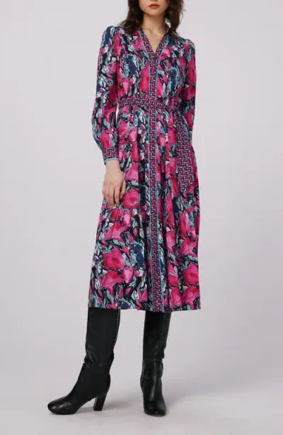 Dvf Alea Long Sleeve Midi Shirtdress In Misfit Marble Lydian Indian Pk