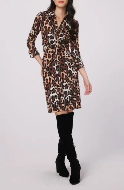 Dvf Sheska Animal Print Ruched Shirtdress In Jungle Cat Sm