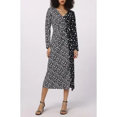 Dvf Zania Mix Print Long Sleeve Midi Dress In Spot Light/moon Landing Sm