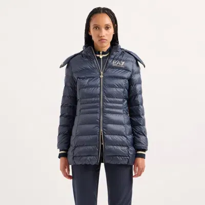 Ea7 Logo-print Hooded Padded Coat In Blue