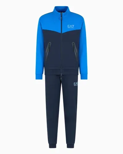 Ea7 Athletic Colour Block Cotton-blend Tracksuit In Blue