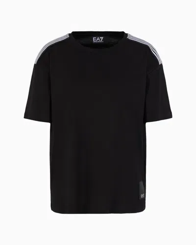 Ea7 Athletic Velour Cotton Crew-neck T-shirt In Black