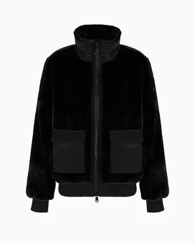 Ea7 Blouson In Teddy-effect Fabric In Black