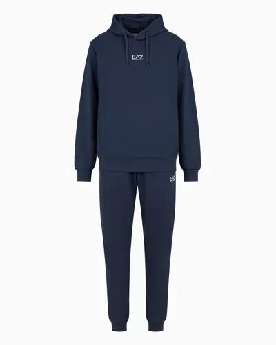 Ea7 Core Identity Cotton Tracksuit In Blue