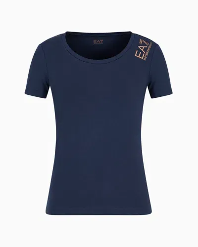 Ea7 Core Lady Stretch-cotton Short-sleeved T-shirt In Blue