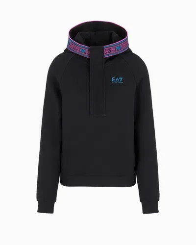 Ea7 Dynamic Athlete Hooded Sweatshirt In Natural Ventus7 Technical Fabric In Black