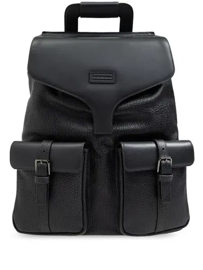 Ea7 Emporio Armani Leather Backpack In Black