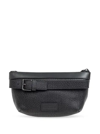 Ea7 Emporio Armani Leather Beltbag In Black