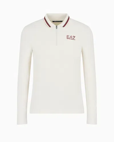 Ea7 Golf Pro Long-sleeved Polo Shirt In Ventus7 Technical Fabric In White