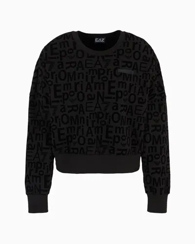 Ea7 Graphic Series Crew-neck Sweatshirt In Stretch Modal And Organic Cotton In Black