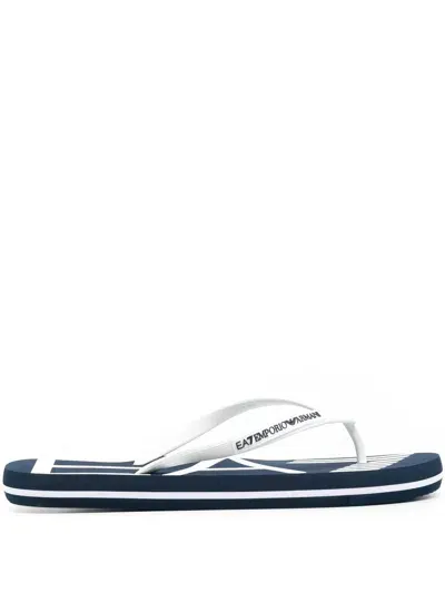 Ea7 Logo-print Flip Flops In Blue