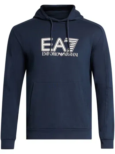 Ea7 Logo-print Cotton Hoodie In Blau