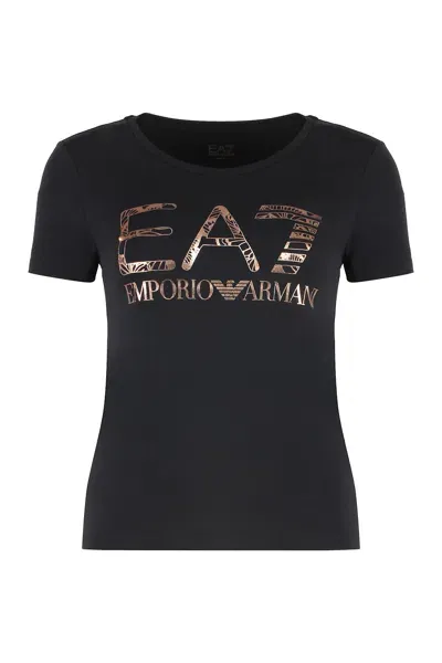 Ea7 Logo Print T-shirt In Black