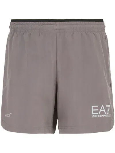 Ea7 Logo-print Track Shorts In Grey