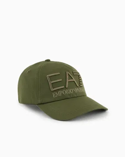 Ea7 Logo Series Cotton Baseball Cap In Green