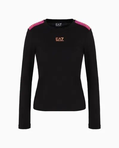 Ea7 Logo Series Cotton Crew-neck T-shirt In Black